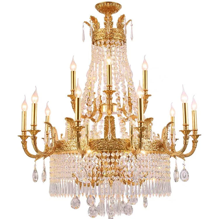 Stunning Oversized Luxury Golden Metal Candle Crystal Tassel Chandelier  For High-ceiling Staircase/Entryway/Living/Meeting Room - Image 20