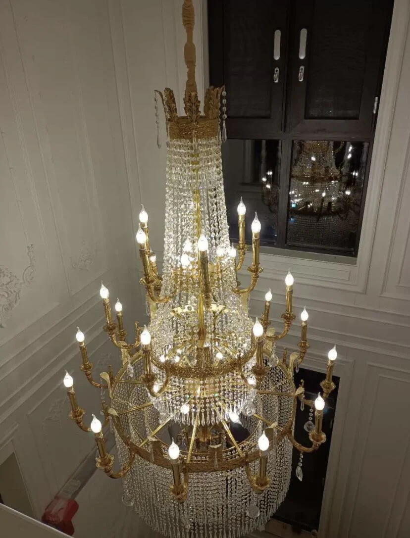 Stunning Oversized Luxury Golden Metal Candle Crystal Tassel Chandelier  For High-ceiling Staircase/Entryway/Living/Meeting Room - Image 5