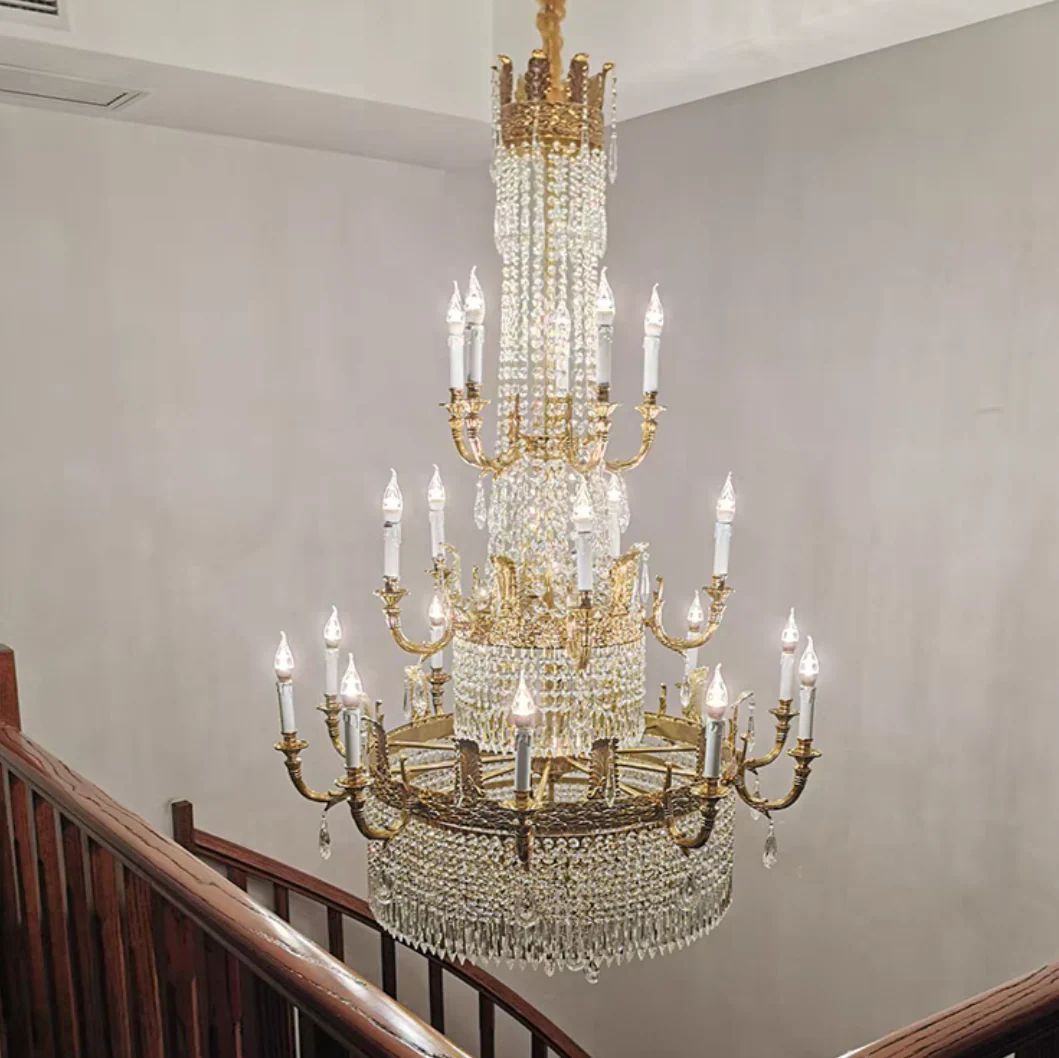 Stunning Oversized Luxury Golden Metal Candle Crystal Tassel Chandelier  For High-ceiling Staircase/Entryway/Living/Meeting Room - Image 7