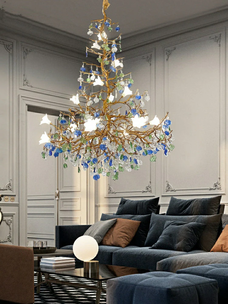 Stylish Colored Glaze Flower Crystal Chandelier Brass Tree Branch Ceiling Light For Living Room Hotel Hall - Image 11