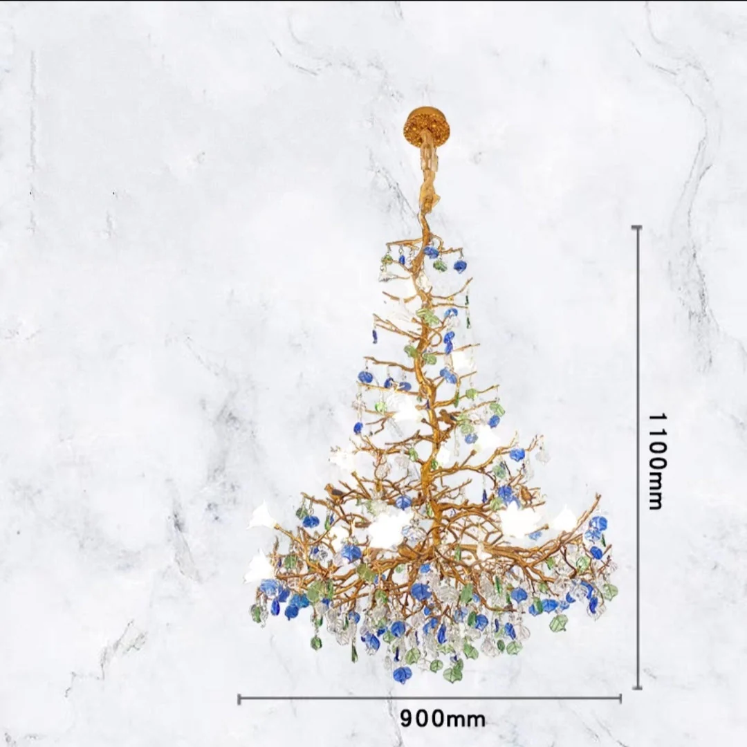 Stylish Colored Glaze Flower Crystal Chandelier Brass Tree Branch Ceiling Light For Living Room Hotel Hall - Image 12