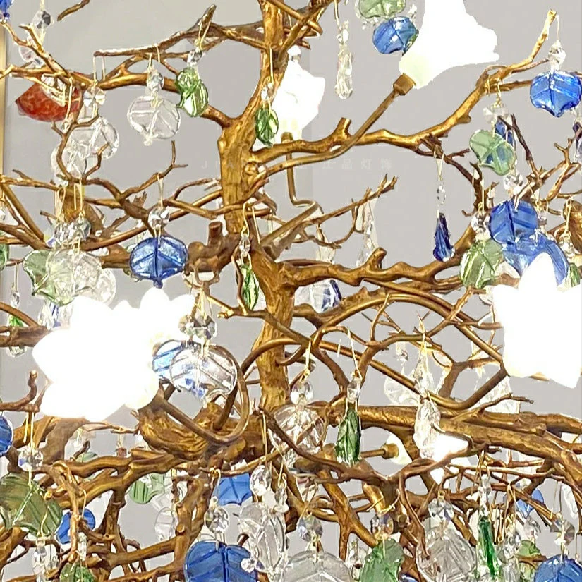 Stylish Colored Glaze Flower Crystal Chandelier Brass Tree Branch Ceiling Light For Living Room Hotel Hall - Image 4