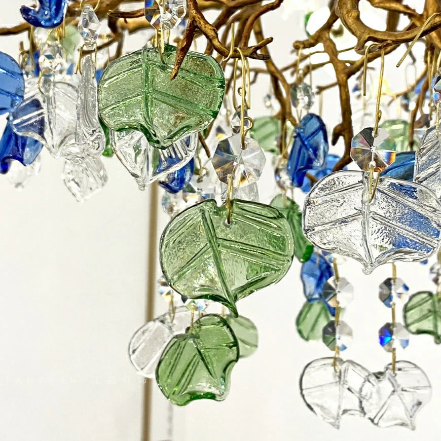 Stylish Colored Glaze Flower Crystal Chandelier Brass Tree Branch Ceiling Light For Living Room Hotel Hall - Image 7