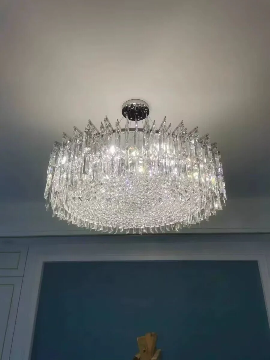 Chrome Silver Stylish Round Crystal Chandelier Modern Ceiling Pendant Light For Living Room/ Bedroom - Image 11