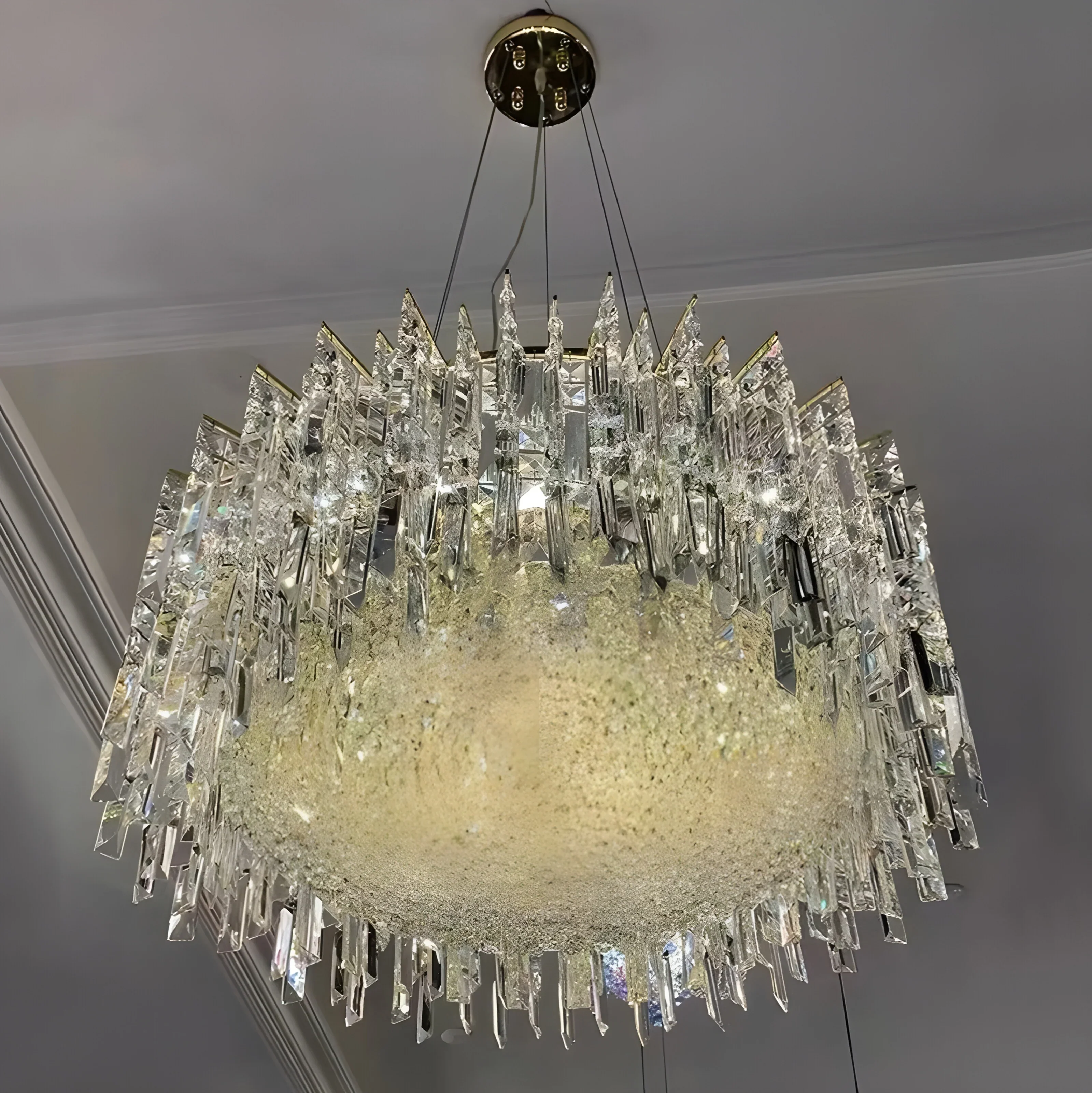 Chrome Silver Stylish Round Crystal Chandelier Modern Ceiling Pendant Light For Living Room/ Bedroom - Image 2