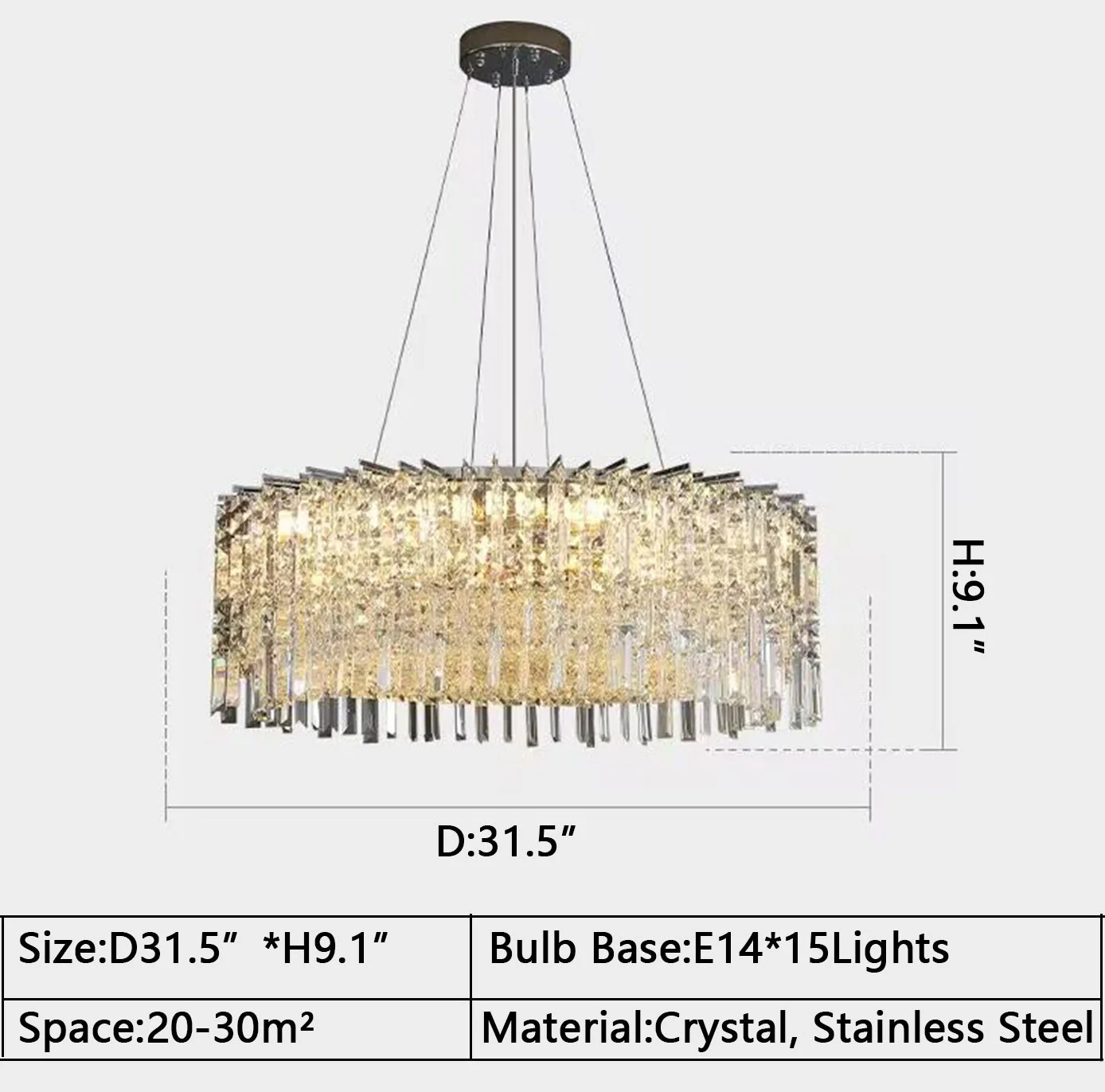 Chrome Silver Stylish Round Crystal Chandelier Modern Ceiling Pendant Light For Living Room/ Bedroom - Image 20