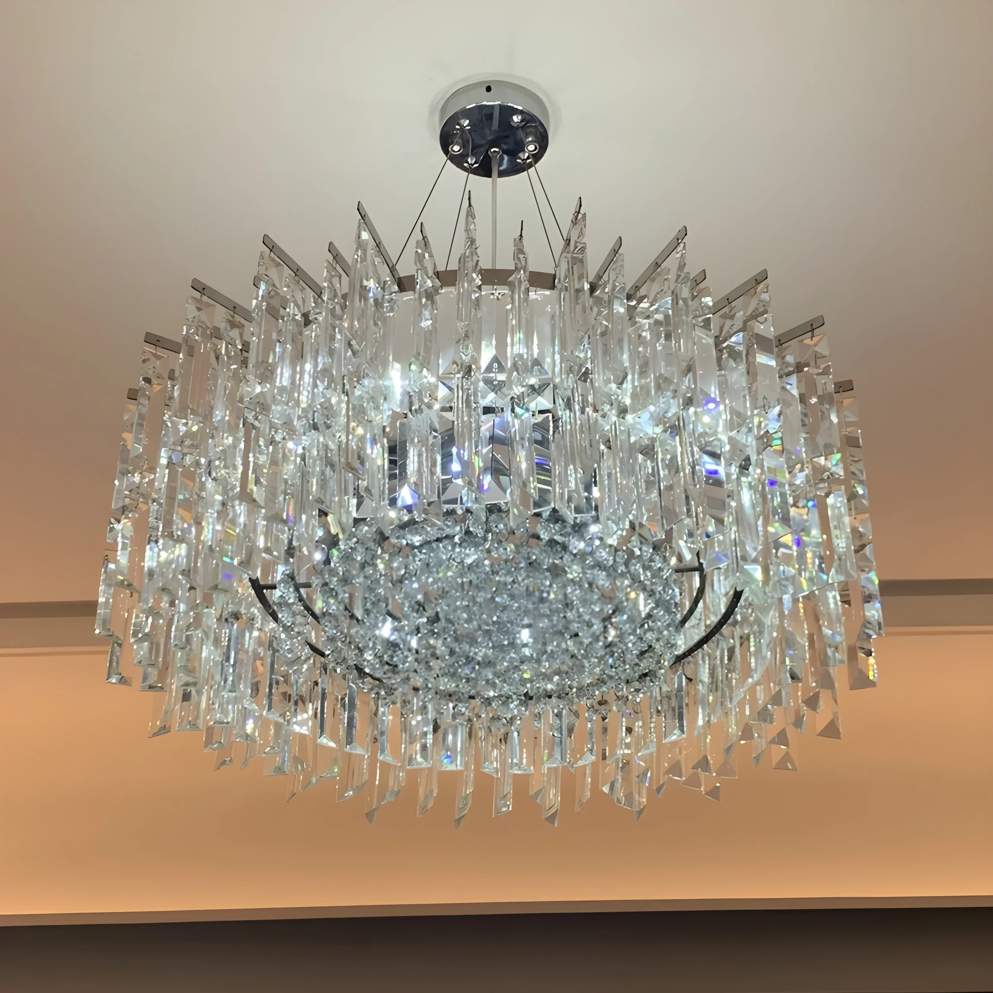 Chrome Silver Stylish Round Crystal Chandelier Modern Ceiling Pendant Light For Living Room/ Bedroom - Image 4