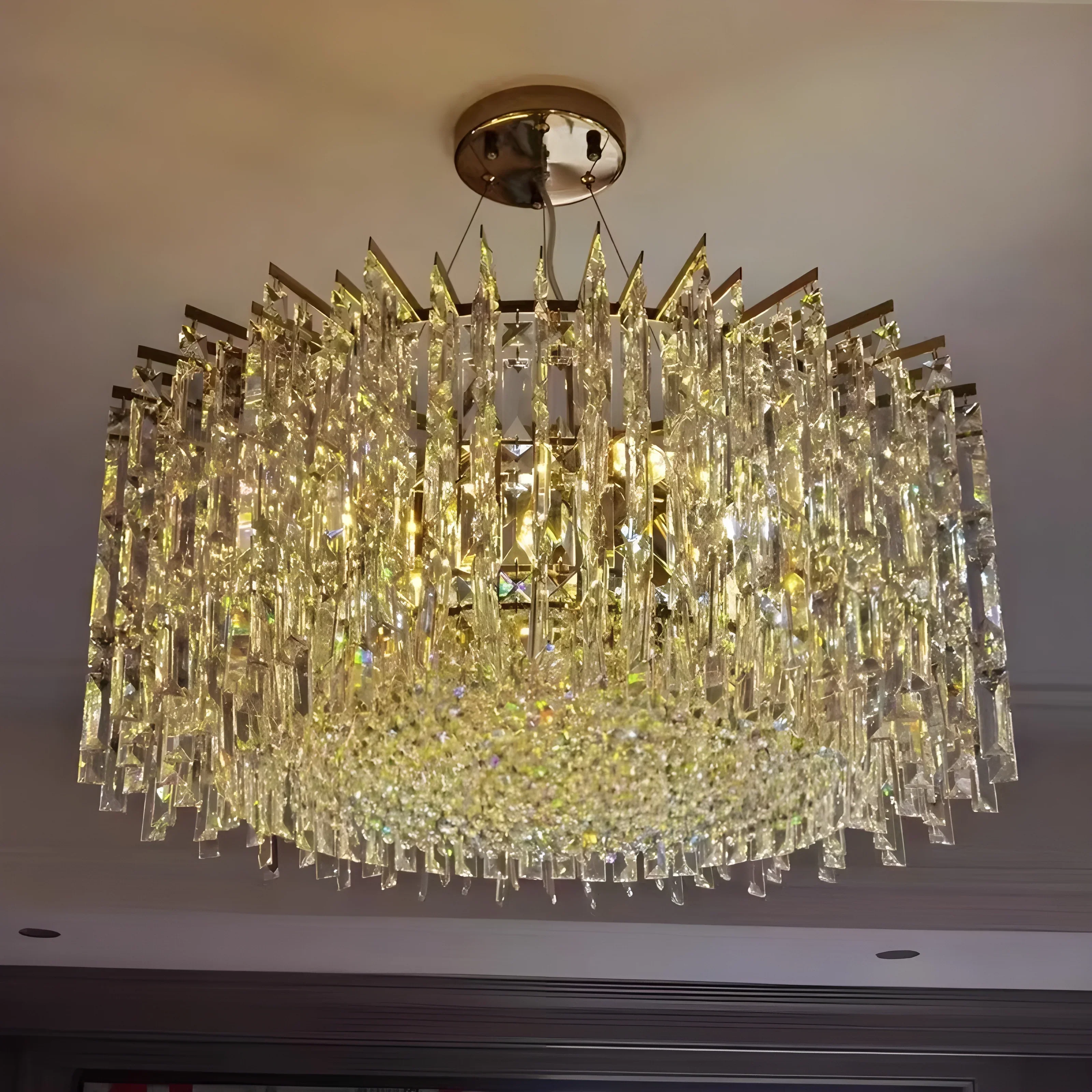 Chrome Silver Stylish Round Crystal Chandelier Modern Ceiling Pendant Light For Living Room/ Bedroom - Image 5