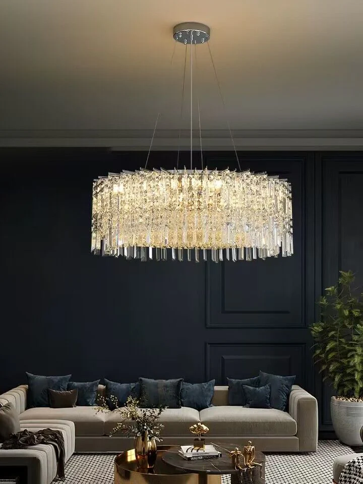 Chrome Silver Stylish Round Crystal Chandelier Modern Ceiling Pendant Light For Living Room/ Bedroom - Image 9
