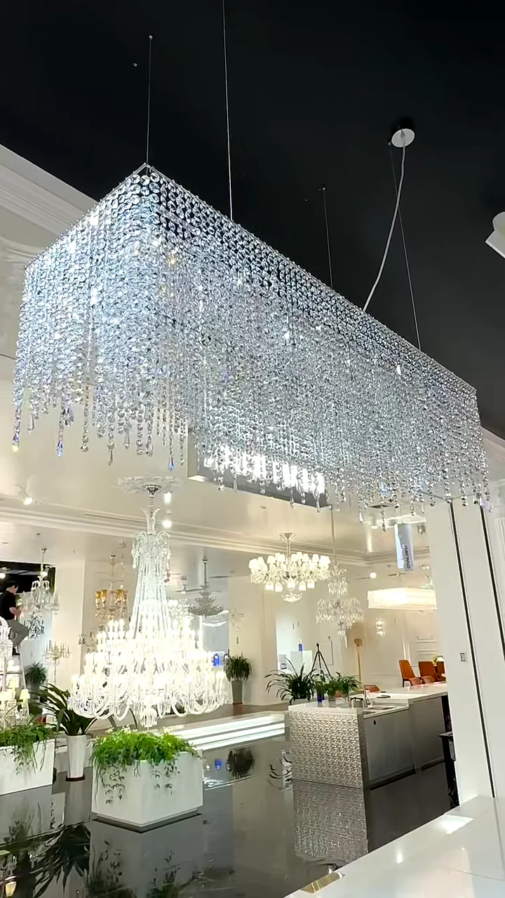 Tassel Rectangle Crystal Chandelier For Dining Room Island Kitchen - Image 4