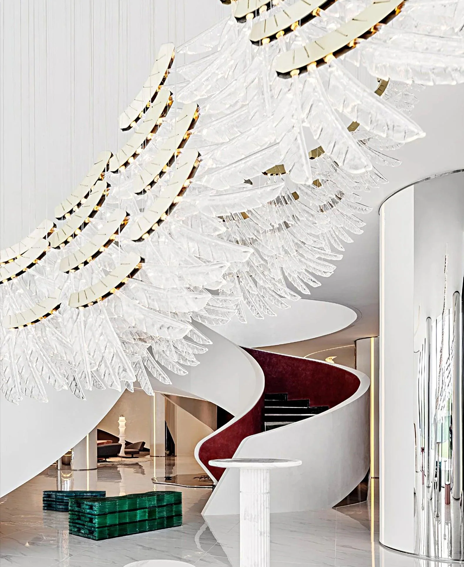 Tiered Palmette Glass Long Designer Pendant Chandelier - Image 10