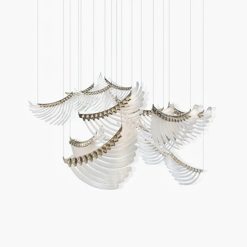 Tiered Palmette Glass Long Designer Pendant Chandelier - Image 11