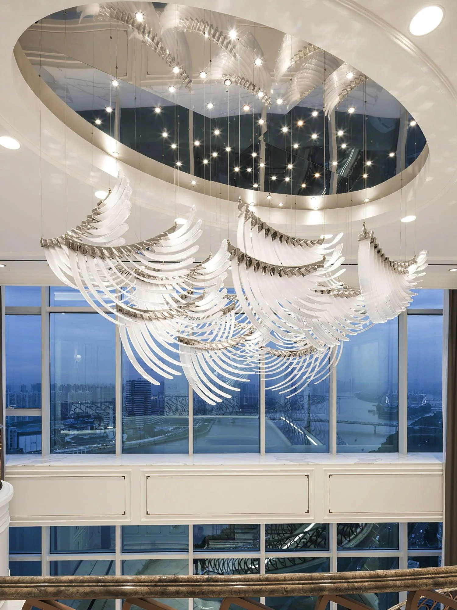 Tiered Palmette Glass Long Designer Pendant Chandelier - Image 14