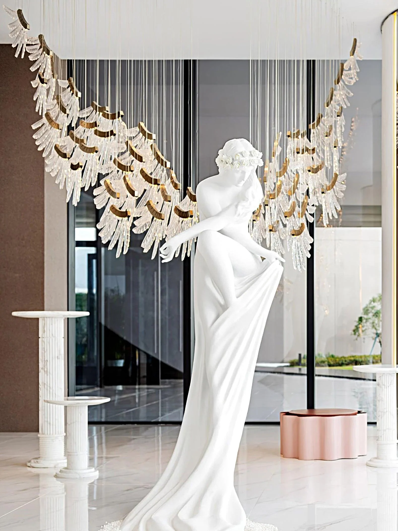 Tiered Palmette Glass Long Designer Pendant Chandelier - Image 15