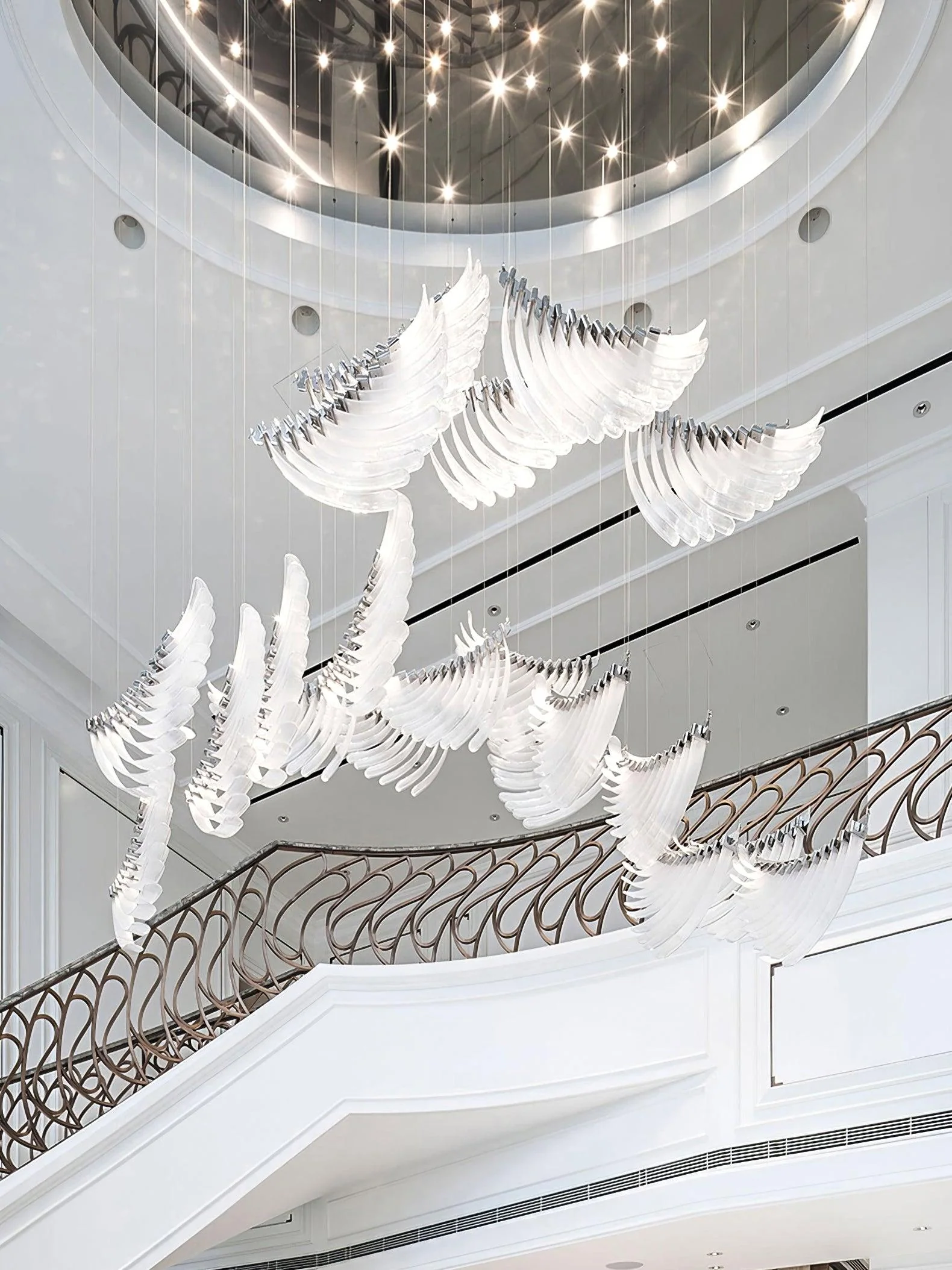 Tiered Palmette Glass Long Designer Pendant Chandelier - Image 17