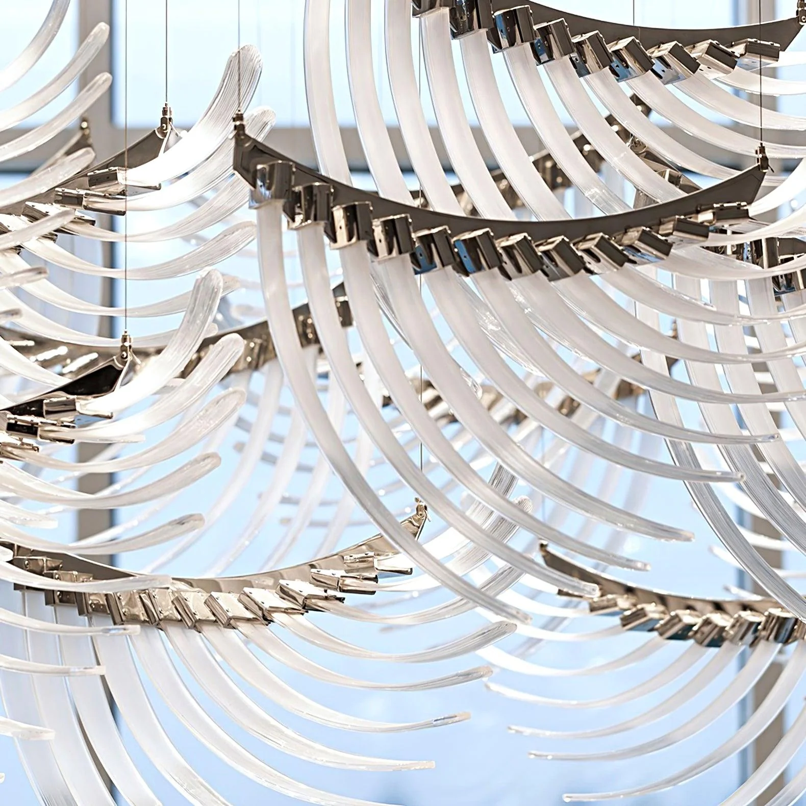 Tiered Palmette Glass Long Designer Pendant Chandelier - Image 23
