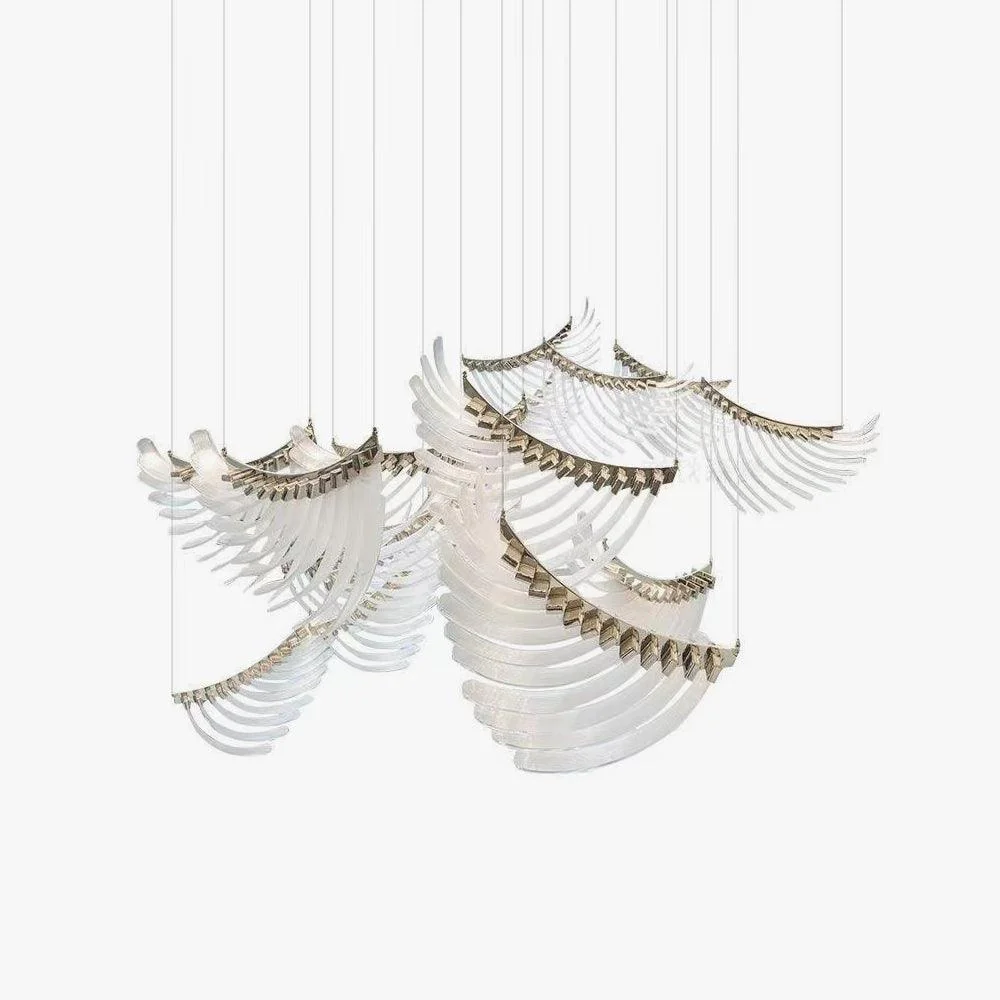 Tiered Palmette Glass Long Designer Pendant Chandelier - Image 25