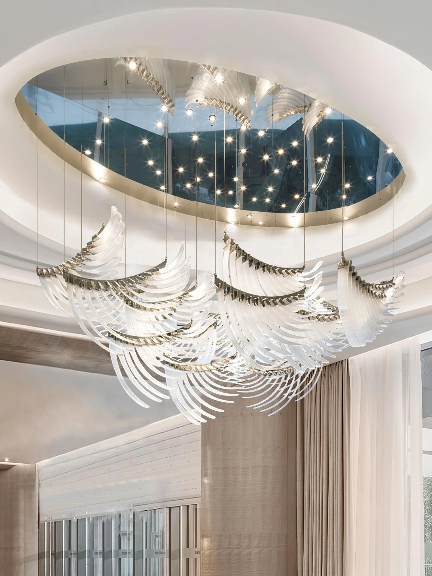 Tiered Palmette Glass Long Designer Pendant Chandelier - Image 6