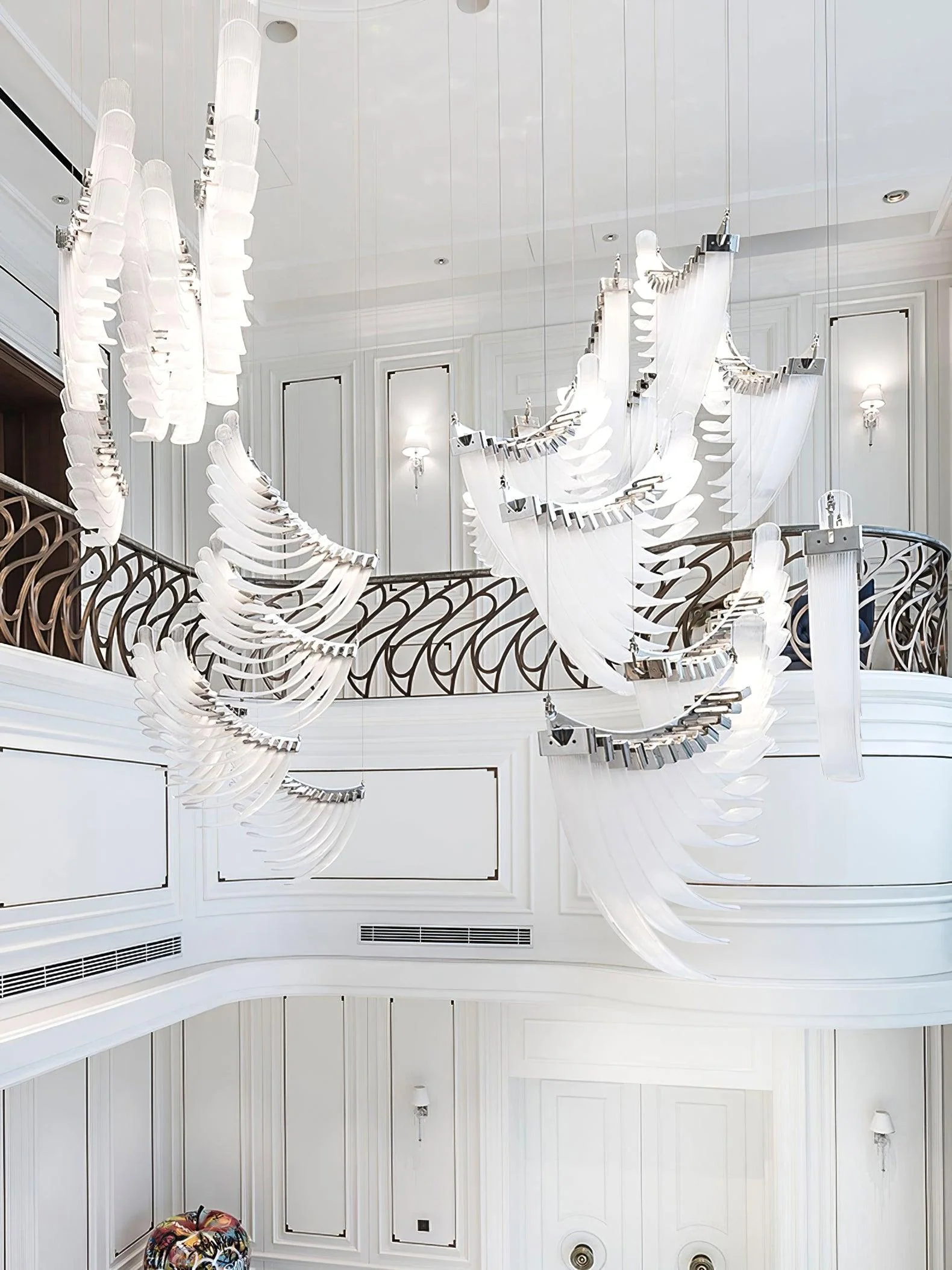 Tiered Palmette Glass Long Designer Pendant Chandelier - Image 9