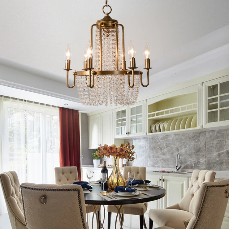 Vintage Crystal Pendant Candle Light in Antique Gold Finish Chandelier for Living Room/Bedroom - Image 2