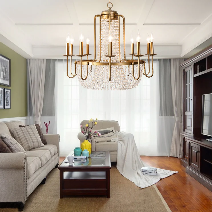 Vintage Crystal Pendant Candle Light in Antique Gold Finish Chandelier for Living Room/Bedroom - Image 3