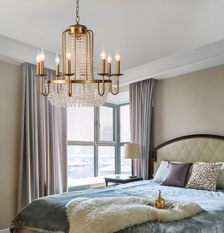 Vintage Crystal Pendant Candle Light in Antique Gold Finish Chandelier for Living Room/Bedroom - Image 4