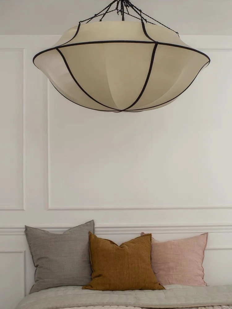 Vintage French Style Cream White Silk Umbrella Chandelier - Image 2