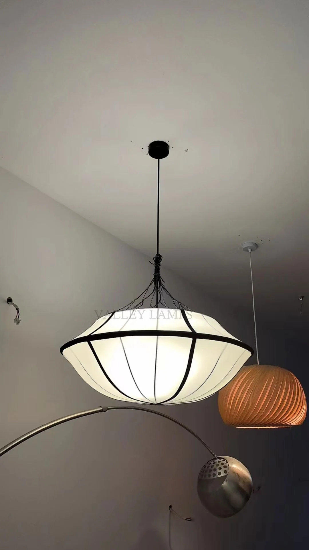 Vintage French Style Cream White Silk Umbrella Chandelier - Image 9
