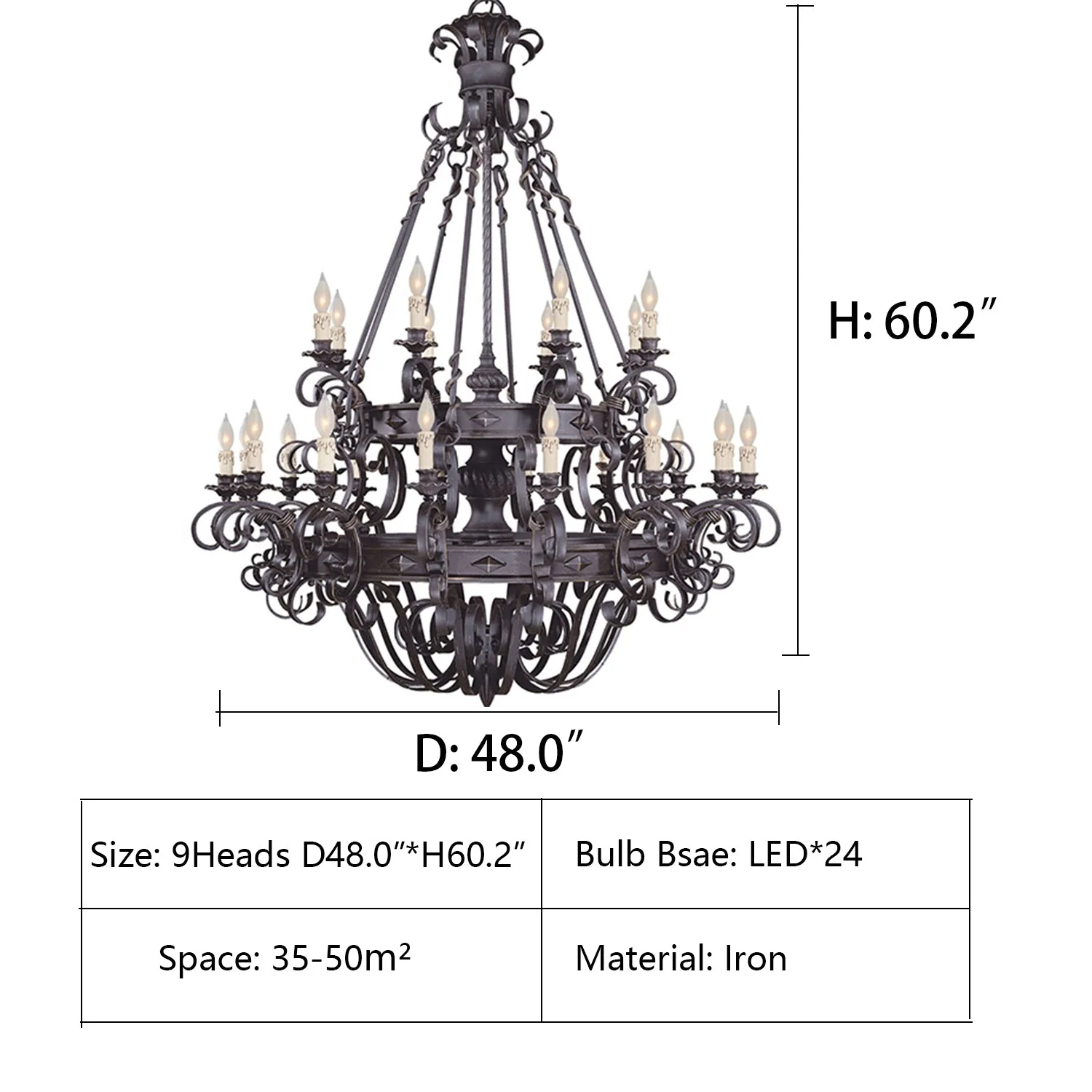 Vintage Iron Simple Candle Art Chandelier for Living Room / Villa / Stairs - Image 10