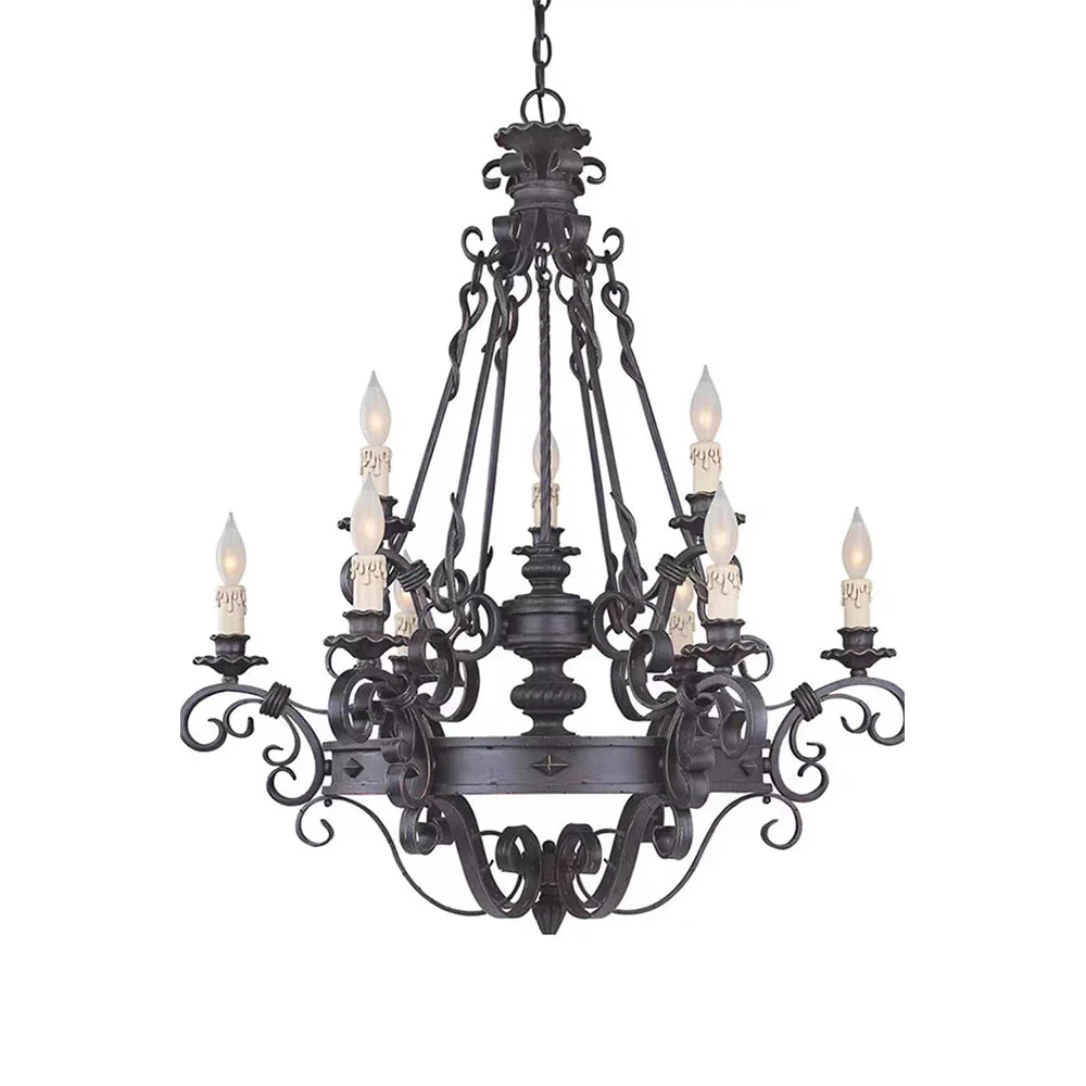 Vintage Iron Simple Candle Art Chandelier for Living Room / Villa / Stairs - Image 3