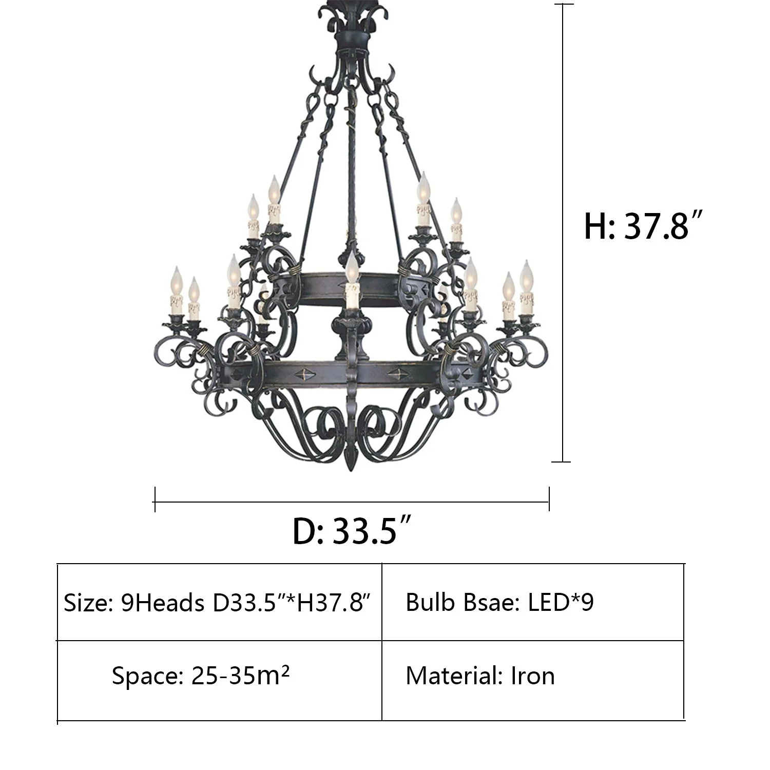 Vintage Iron Simple Candle Art Chandelier for Living Room / Villa / Stairs - Image 8