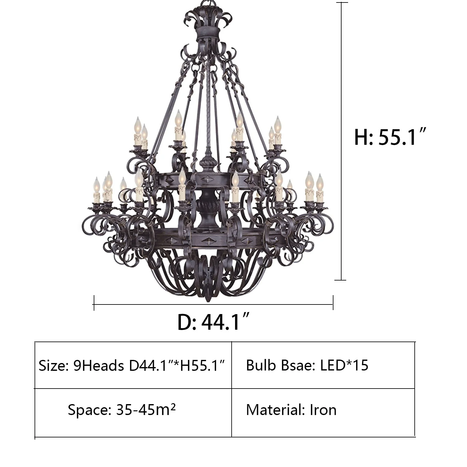 Vintage Iron Simple Candle Art Chandelier for Living Room / Villa / Stairs - Image 9