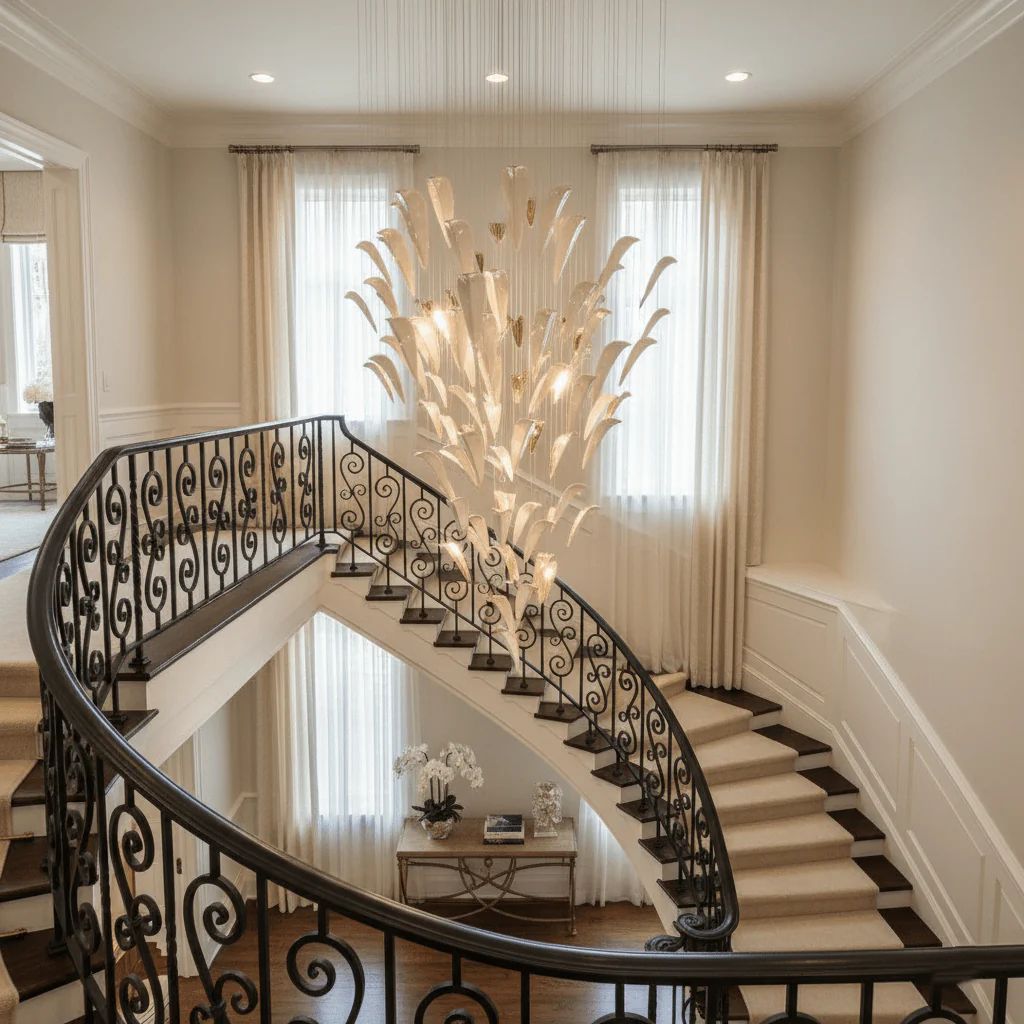 Galaxy White Feather Art Deco Chandelier - Image 4