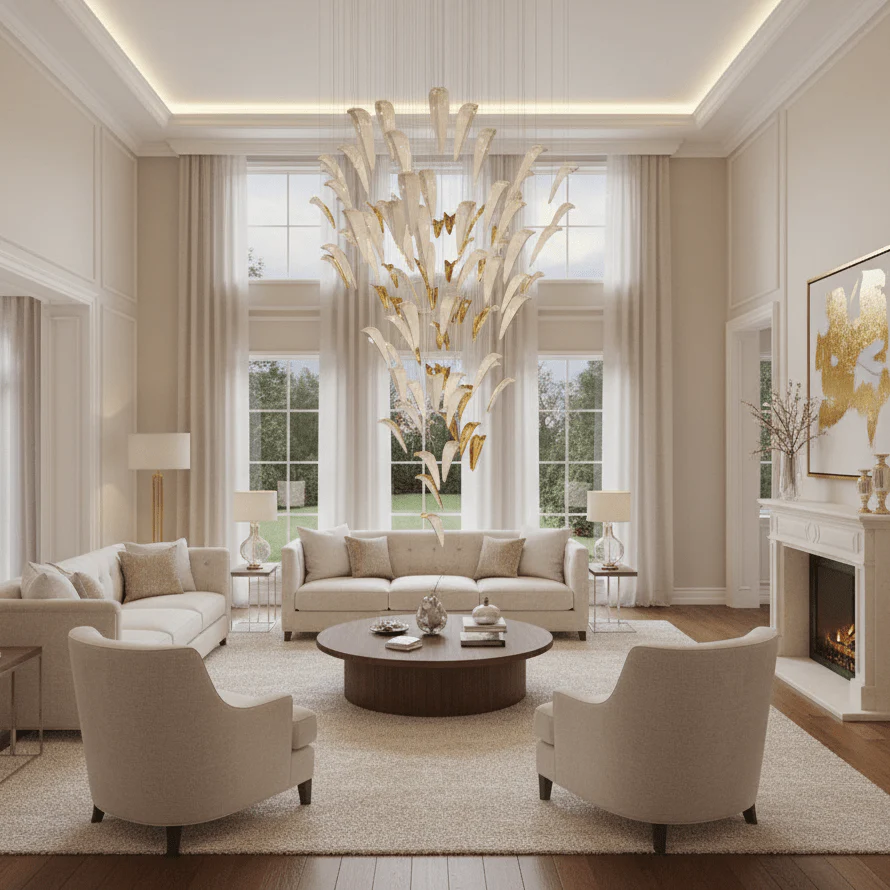 Galaxy White Feather Art Deco Chandelier - Image 9