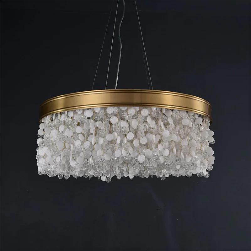 White Leaves Brass Framework Round Chandelier - Image 2