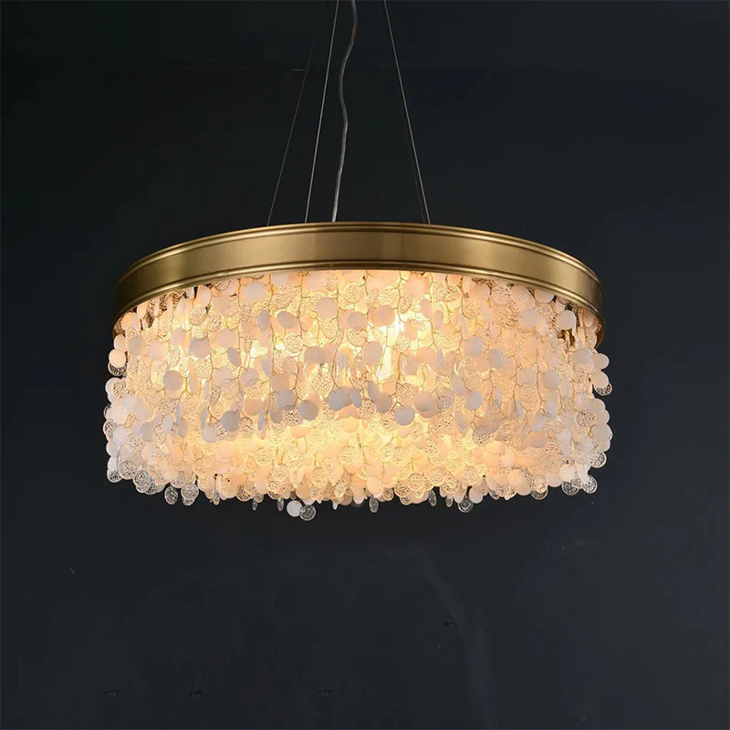 White Leaves Brass Framework Round Chandelier - Image 3