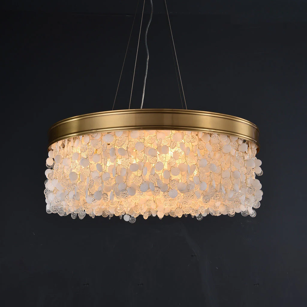 White Leaves Brass Framework Round Chandelier - Image 2
