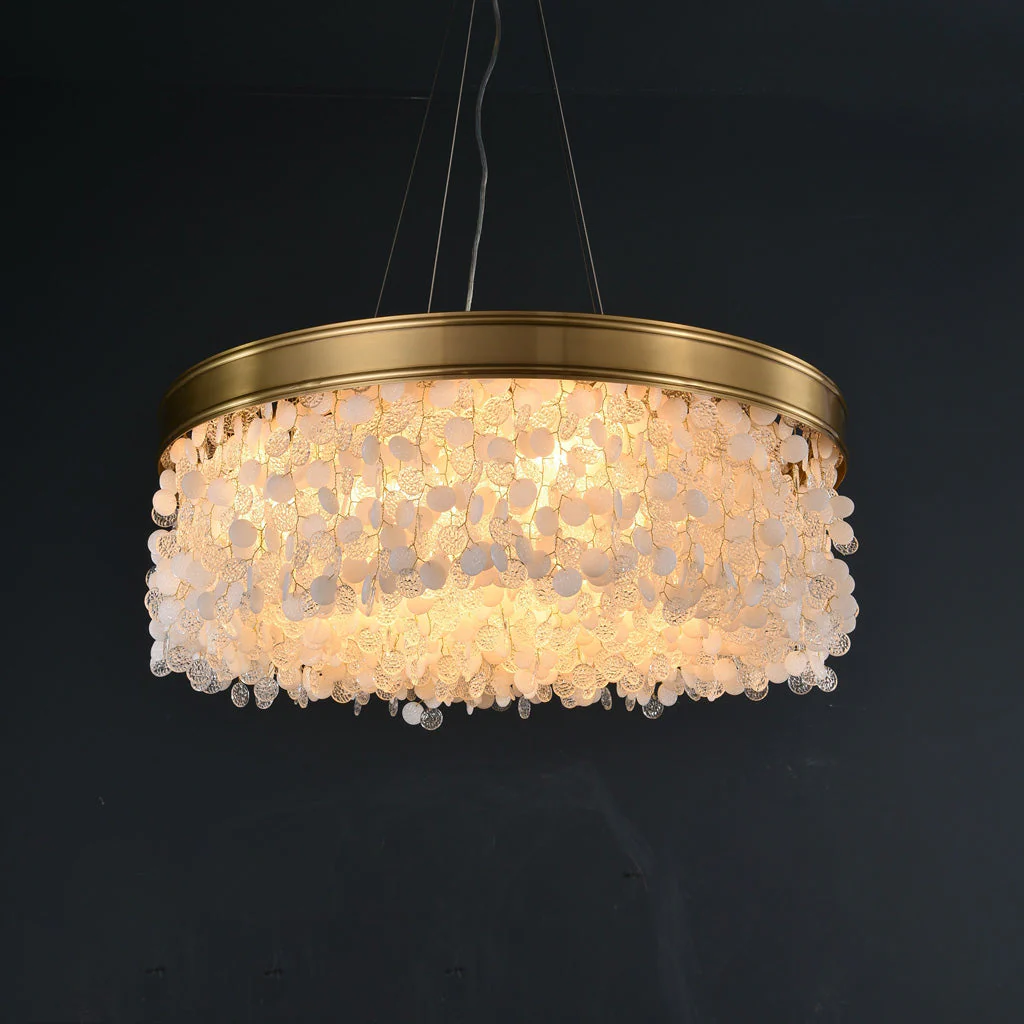 White Leaves Brass Framework Round Chandelier - Image 4