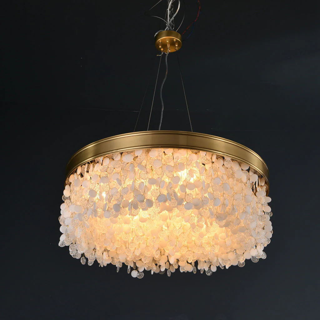 White Leaves Brass Framework Round Chandelier - Image 5