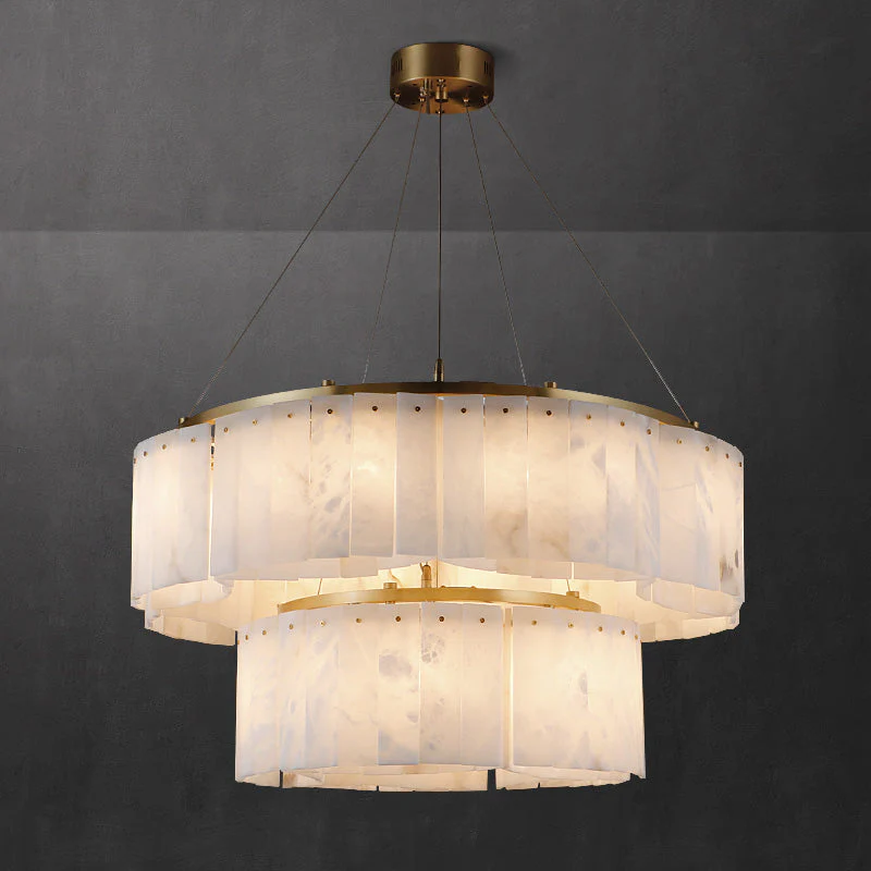 Lysander Modern Two- Tier Alabaster Chandelier Lighting - Image 11