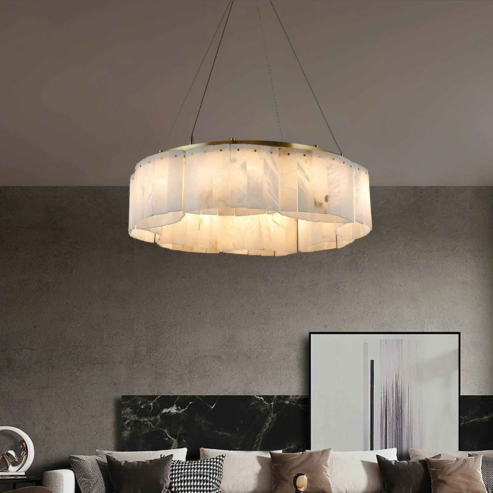 Lysander Modern Two- Tier Alabaster Chandelier Lighting - Image 6