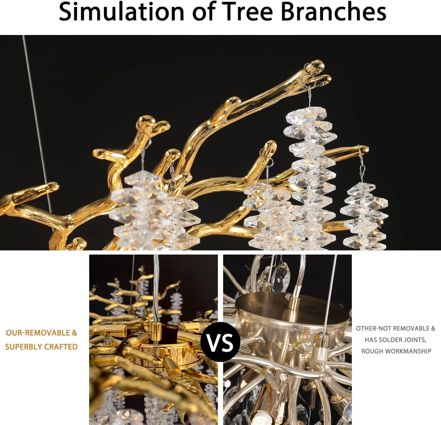 Modern Crystal Chandelier: 47.2" Gold Tree Branch Pendant Light Fixture - Image 10