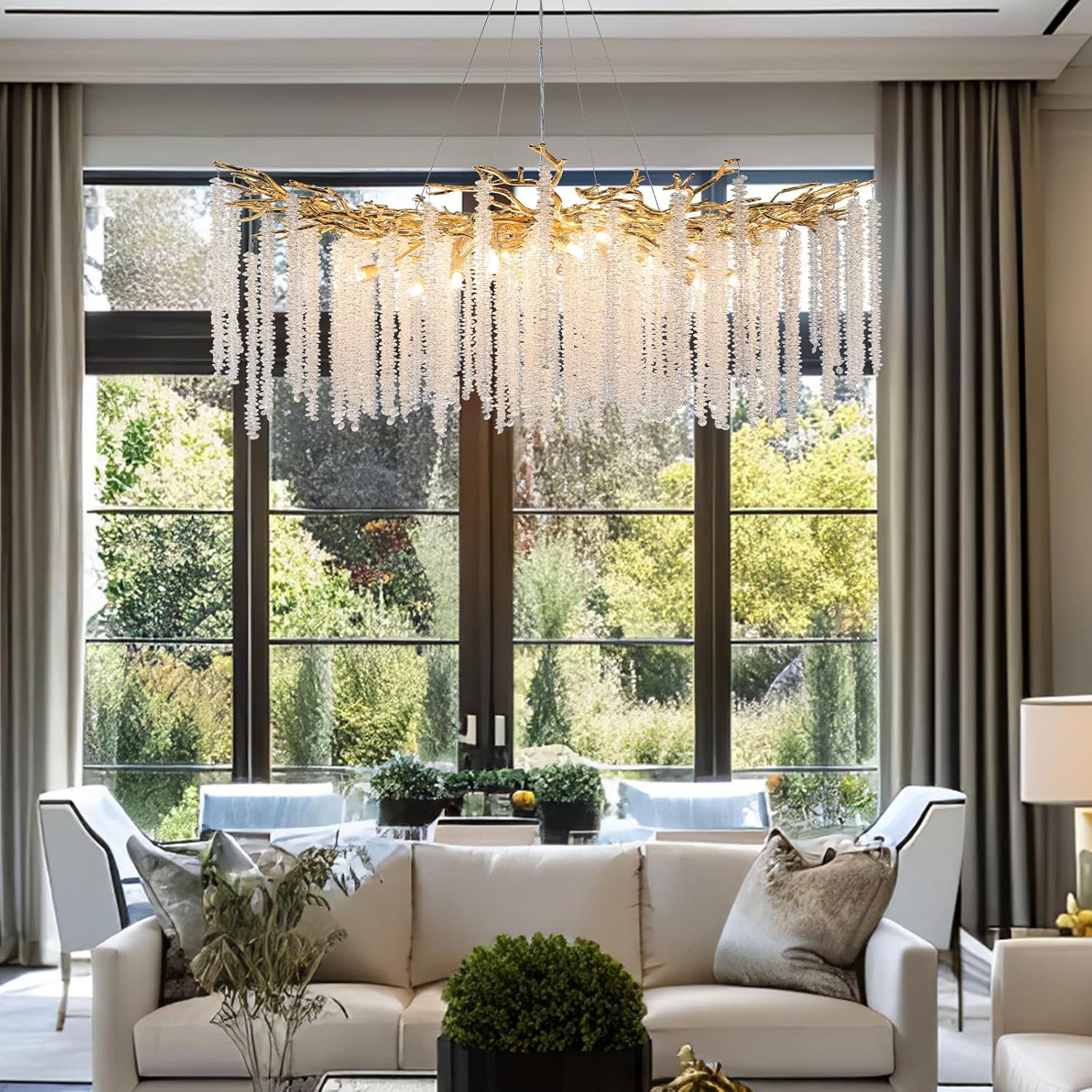 Modern Crystal Chandelier: 47.2" Gold Tree Branch Pendant Light Fixture - Image 3