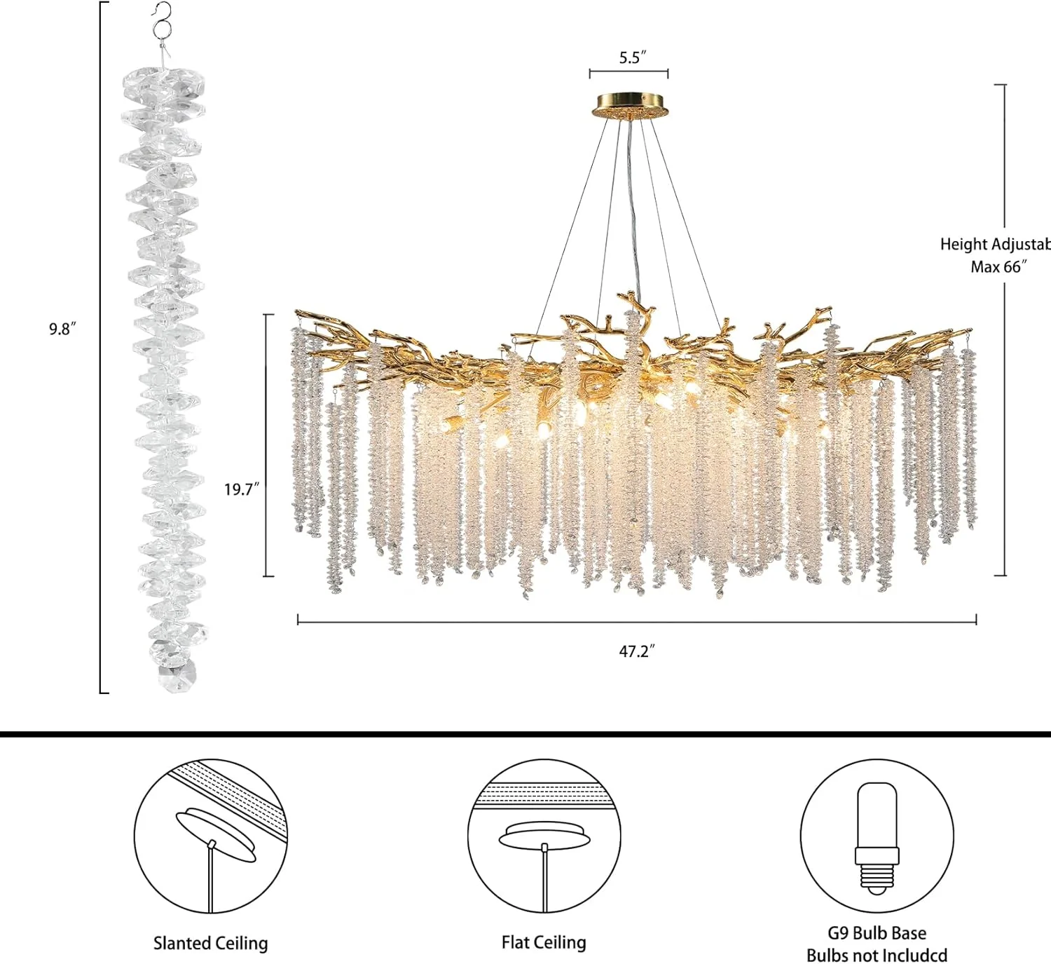 Modern Crystal Chandelier: 47.2" Gold Tree Branch Pendant Light Fixture - Image 4
