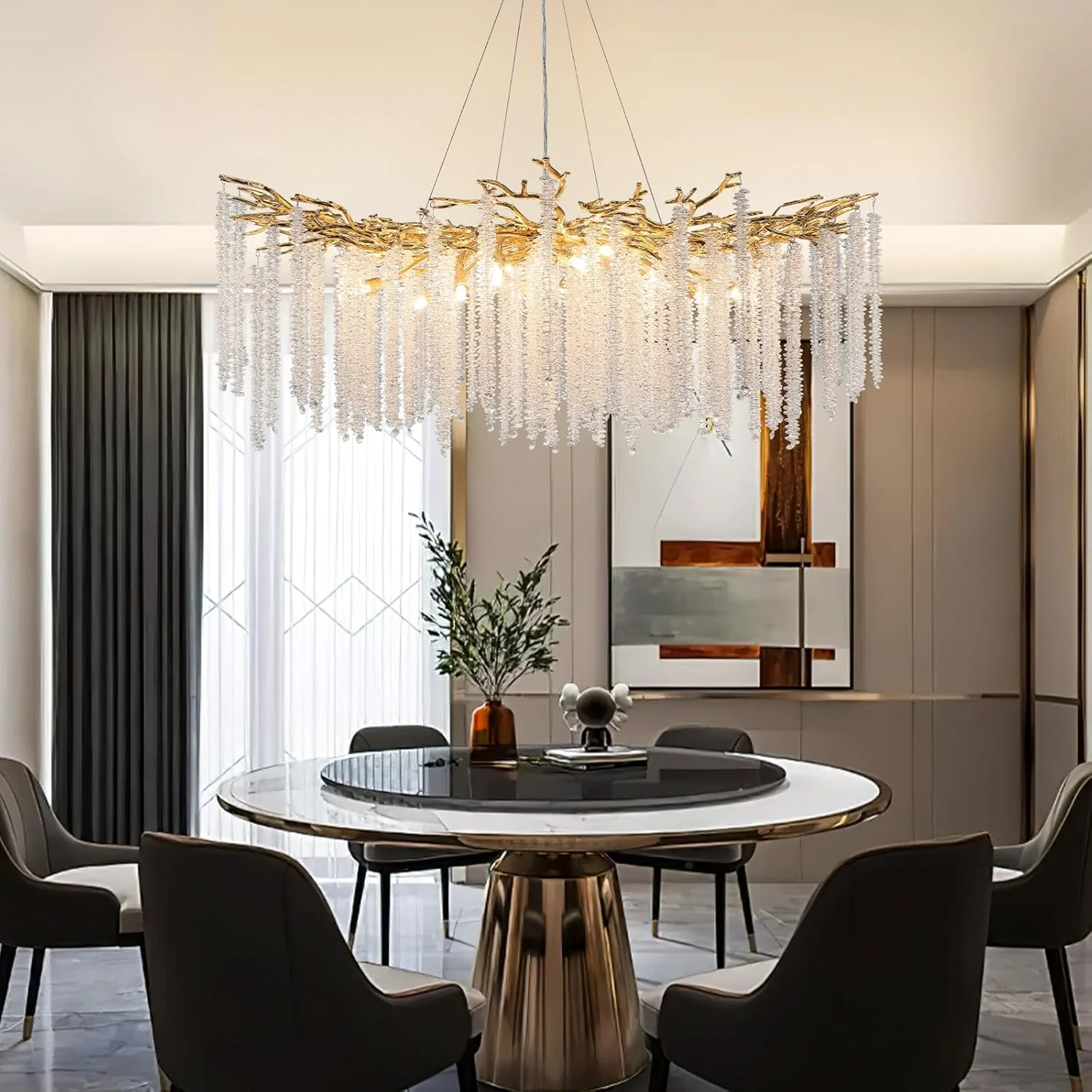 Modern Crystal Chandelier: 47.2" Gold Tree Branch Pendant Light Fixture - Image 9