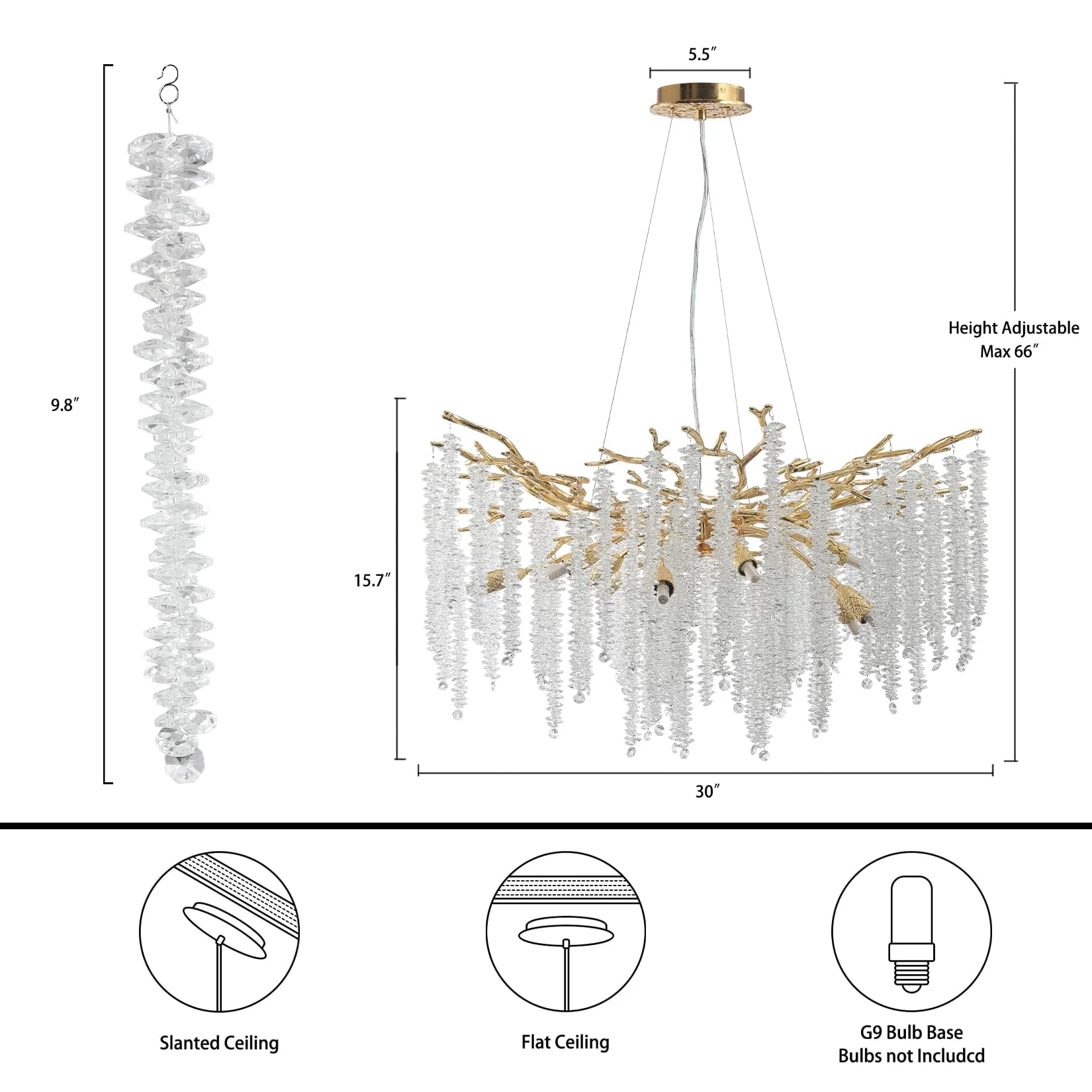 Modern Crystal Chandeliers for Dining Room,Gold Tree Branches Chandelier Lighting,Round Luxury High Ceiling Chandelier Light Fixture Hanging Pendant Light Fixtures-30 - Image 4