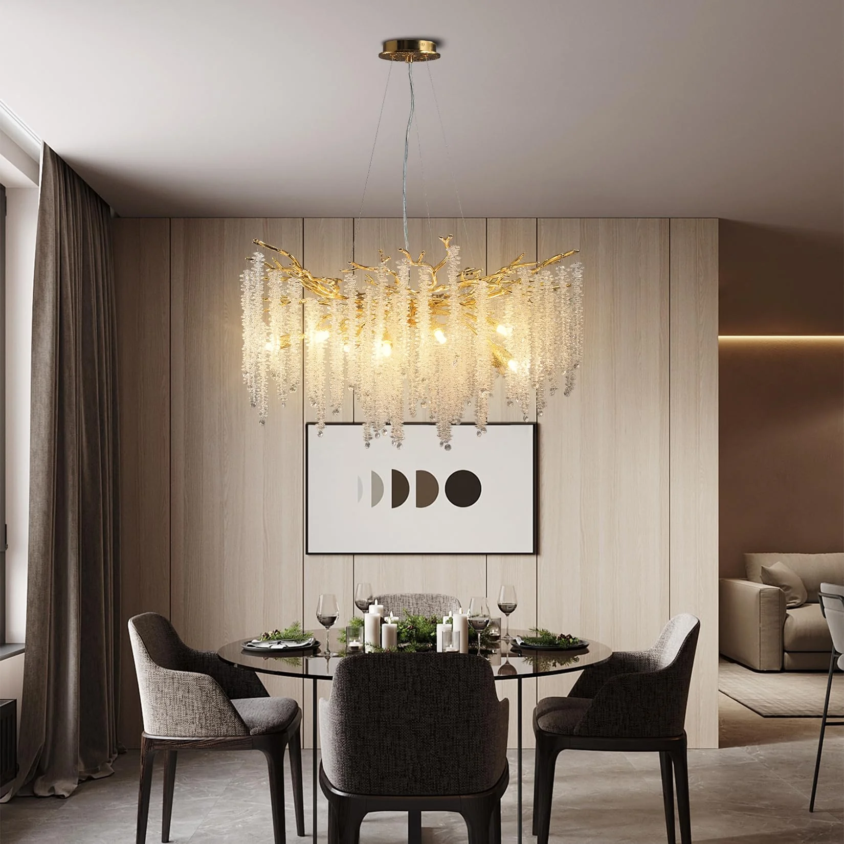 Modern Crystal Chandeliers for Dining Room,Gold Tree Branches Chandelier Lighting,Round Luxury High Ceiling Chandelier Light Fixture Hanging Pendant Light Fixtures-30 - Image 7